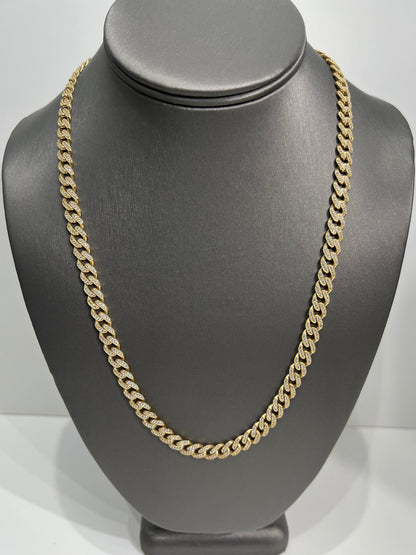 00104- NEW 14K Yellow Gold Itallo Choker Full Cz Chain 22” (7.3mm) (W.G)