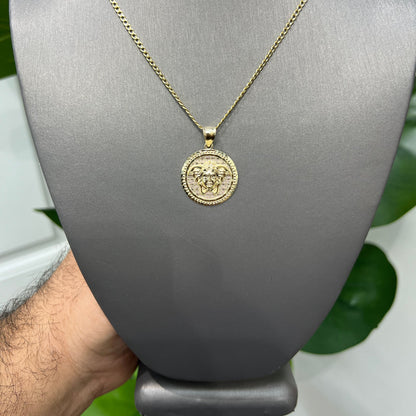1310- NEW 10K Medusa Round Pendant W.G