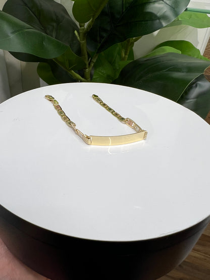 1334- NEW 14K Valentino ID Bracelet Tri Tone W.G