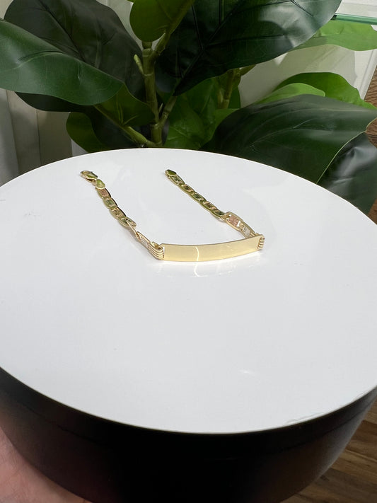 1334- NEW 14K Valentino ID Bracelet Tri Tone W.G