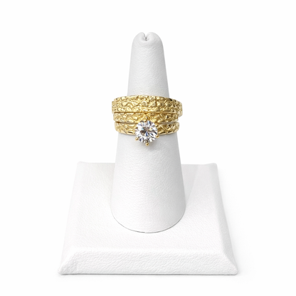 1373- NEW 10K Nugget Style Wedding Rings Trio W.G