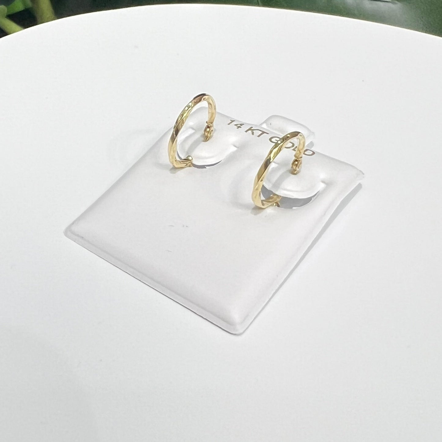 1344- NEW 14K Small Twisted Gold Hoops Earrings 15mm W.G