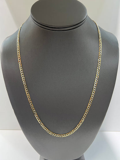 1626- NEW 14K Solid Cuban curb chain two tone 22" 3.7mm W.G