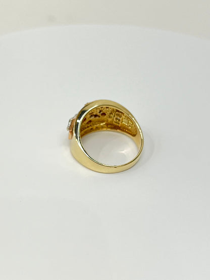 1262- NEW 14K Tri- Tone Crucifix Gold Ring W.G