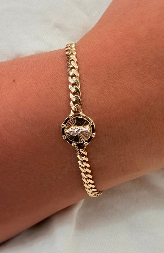 1762- NEW 10K St. Jude Cuban ID Bracelet 7.5"(4.6mm) W.G