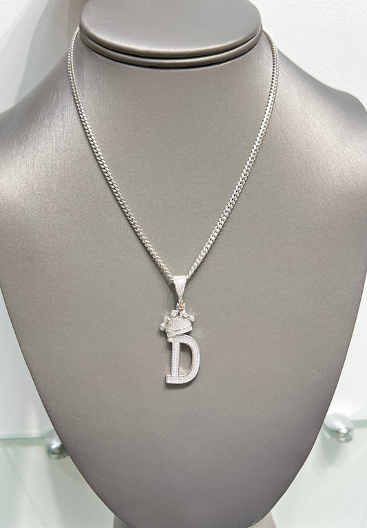 S812- NEW .925 Sterling Silver Letter D Crown Pendant W.G