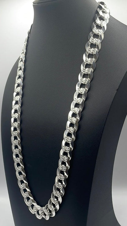 S008- Cuban Link Solid Silver Chain & Bracelet Set