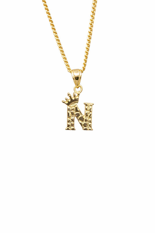 1530- NEW 10K Letter N Nugget Pendant W.G
