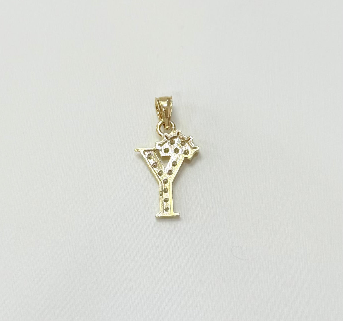 924- NEW 10K Letter Y Initial Full cz Pendant W.G