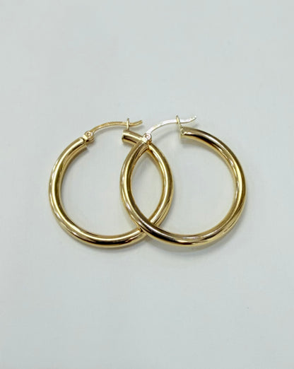 1785- NEW 14K Hollow Hoop Earrings (30x3.1mm) W.G