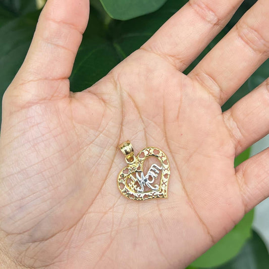 257-NEW 14K Heart Number One Mom Pendant W.G