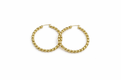 1556- NEW 10K Rope Twist Hoop Earrings (36.9x3.6mm) W.G
