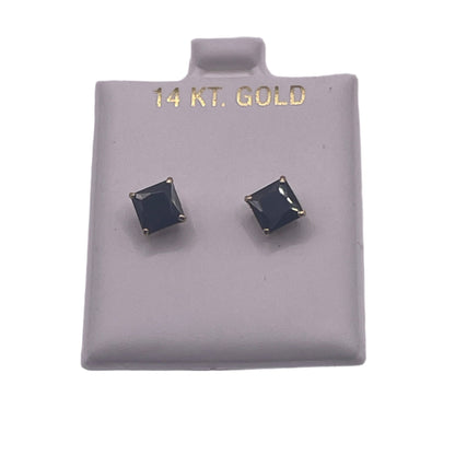 586- 14K Black Cz Square Stud Earrings 6mm