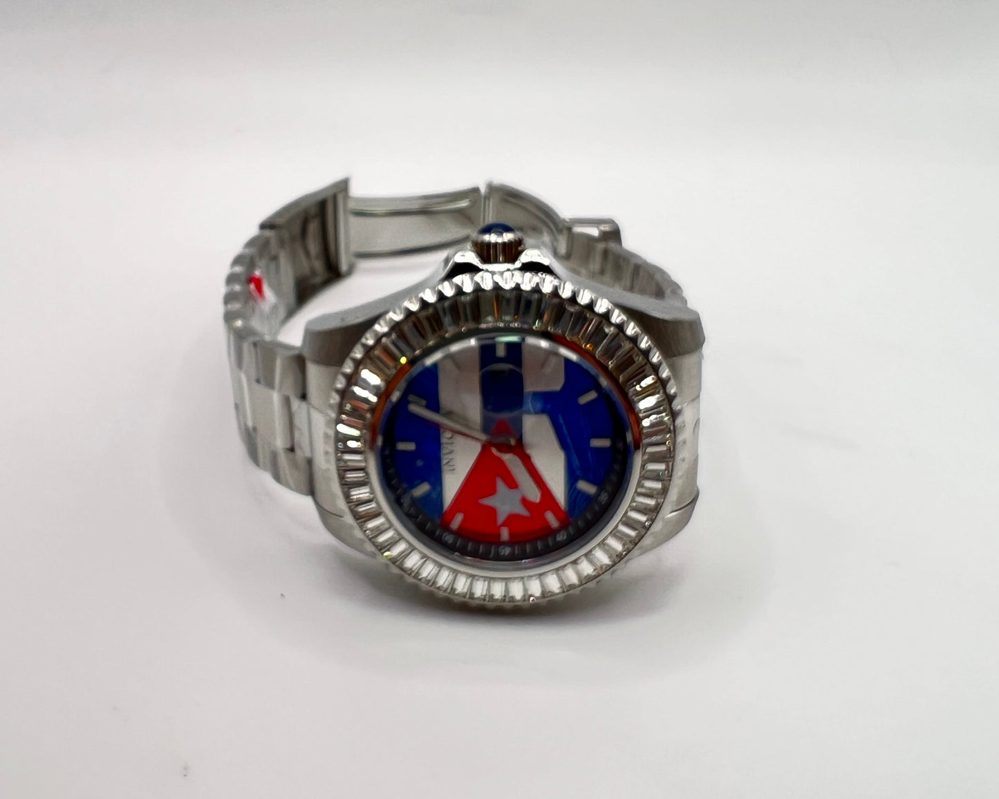 R53-  Invicta Silver Band Cuban Flag Men's Watch -47mm