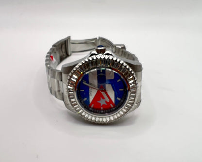 R53-  Invicta Silver Band Cuban Flag Men's Watch -47mm