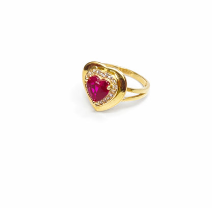 1514- NEW 14K Gold Pink Heart Cz Ring W.G