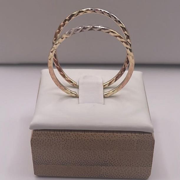 00152- NEW 14K Tri Color Gold Small Thin Hoops (W.G)