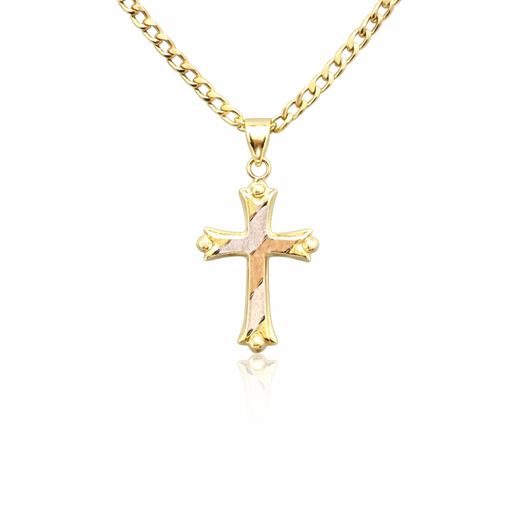 1060- NEW 14K Tri Tone Hollow Cross Pendant Lightweight W.G