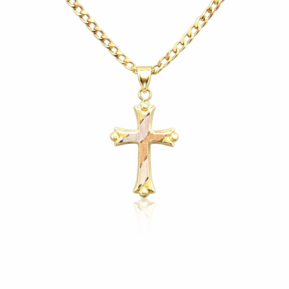 1060- NEW 14K Tri Tone Hollow Cross Pendant Lightweight W.G