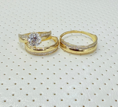 1810- NEW 14K Gold Wedding Trio Rings