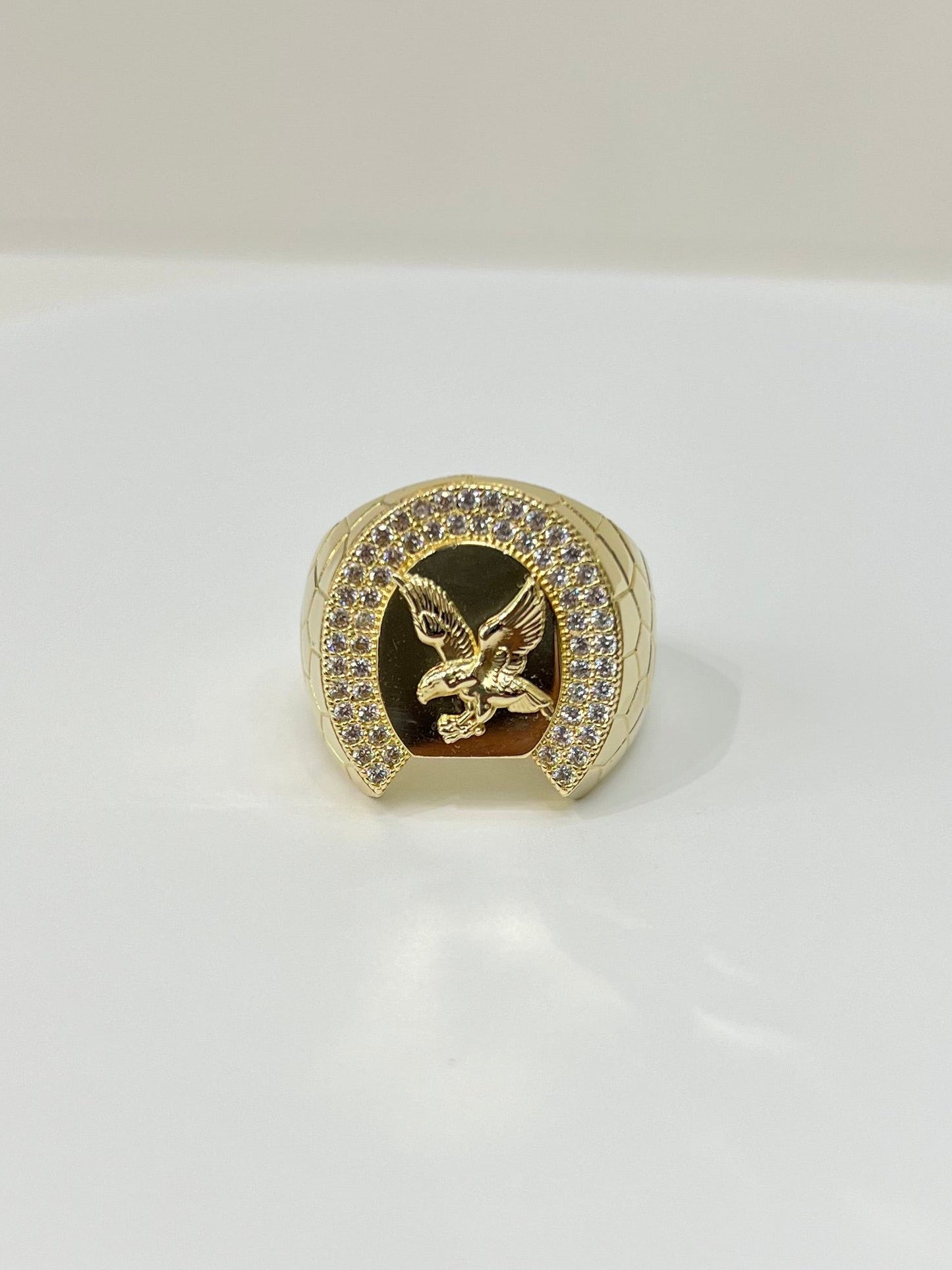 00147- NEW 14K Horseshoe Eagle Men’s Gold Ring (W.G)