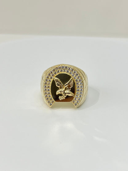 00147- NEW 14K Horseshoe Eagle Men’s Gold Ring (W.G)