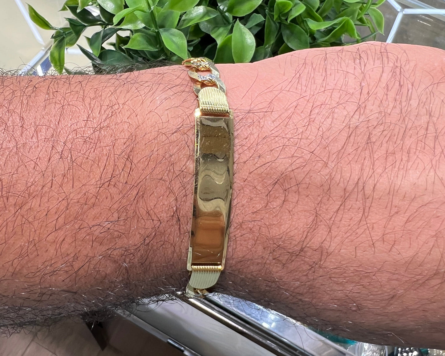1234- NEW 14K Solid Flat Cuban Curb ID Bracelet Two Tone (9.5MM) W.G