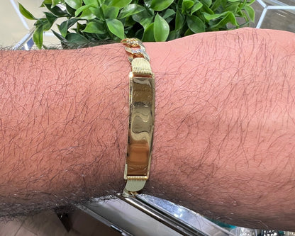 1234- NEW 14K Solid Flat Cuban Curb ID Bracelet Two Tone (9.5MM) W.G