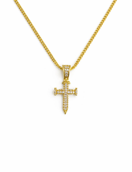 1503- NEW 14K Crystal Nail Cross Full Cz Pendant W.G