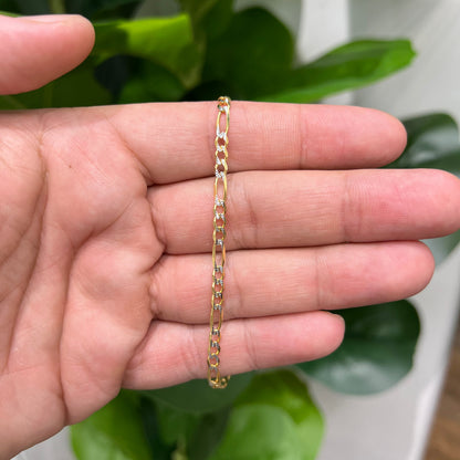 1291-NEW 14K Two Toned Solid Figaro Bracelet (3.7mm) W.G