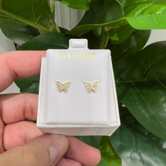 1360- NEW 14K Gold Butterfly Stud Earrings (8.3x6.4mm) W.G