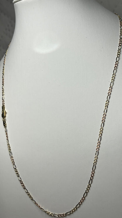 0041- 14k Gold Tri-color Figaro Chain 22"