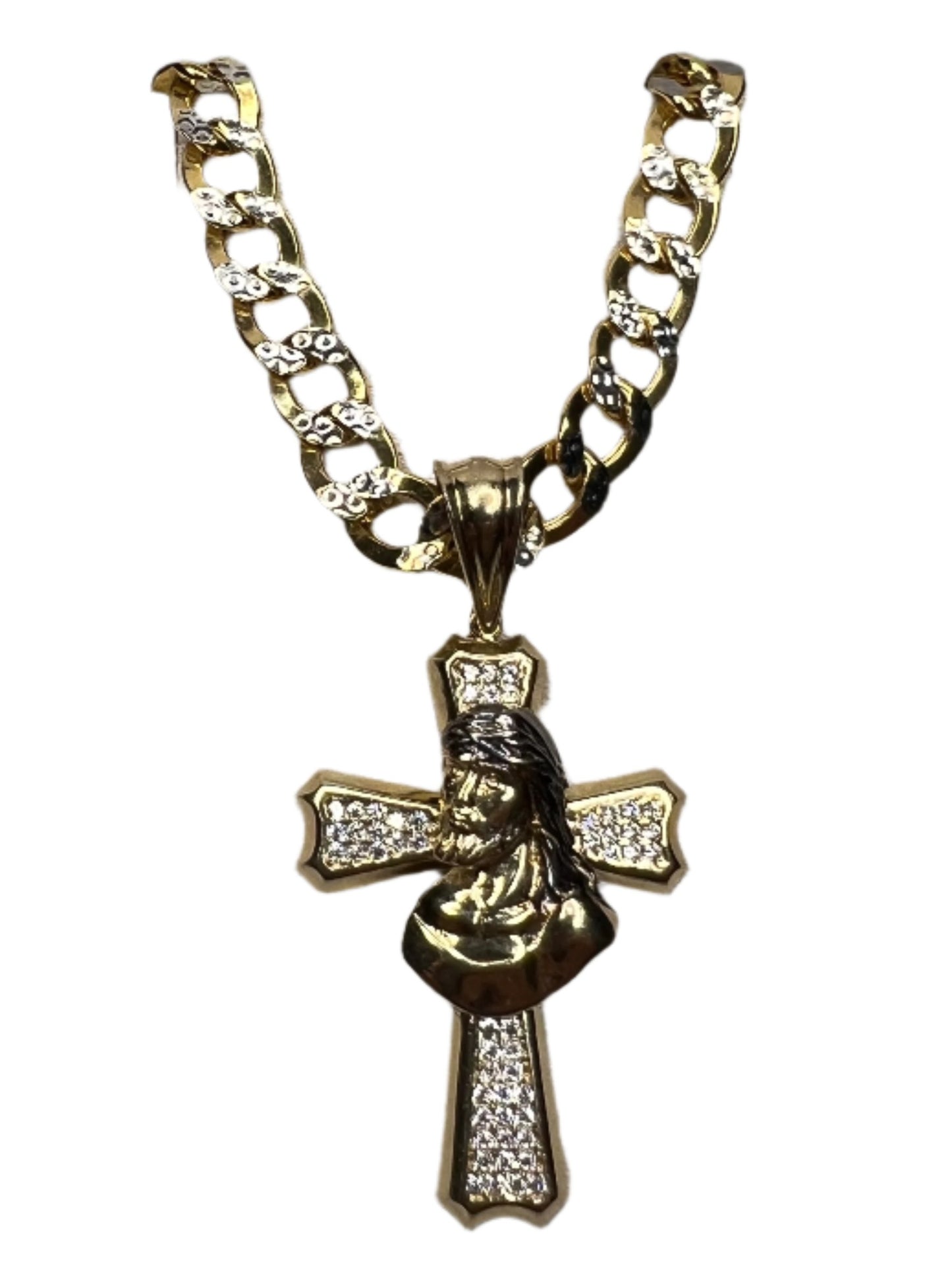 0059- Colgante de cruz con cara de Jesús en oro amarillo de 14 k