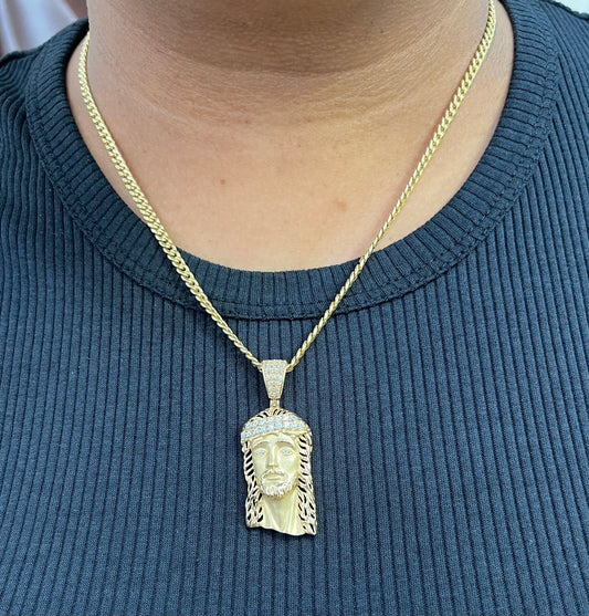 C69- NEW 14K Semi Solid Miami Cuban Chain 20" (3.90mm)+ Jesus Pendant Set  W.G