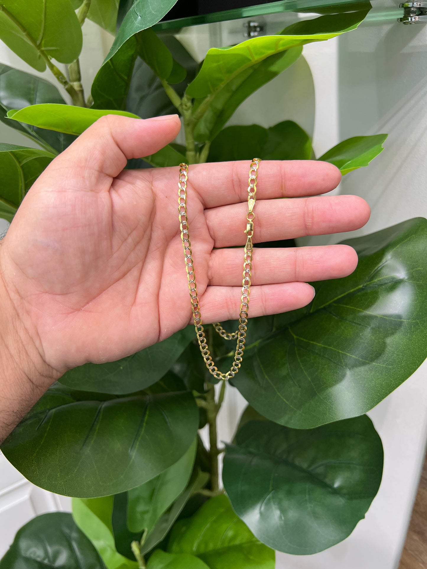 1208- NEW 14K Solid Flat Cuban Curb Link Two Tone Chain (4.7mm) W.G