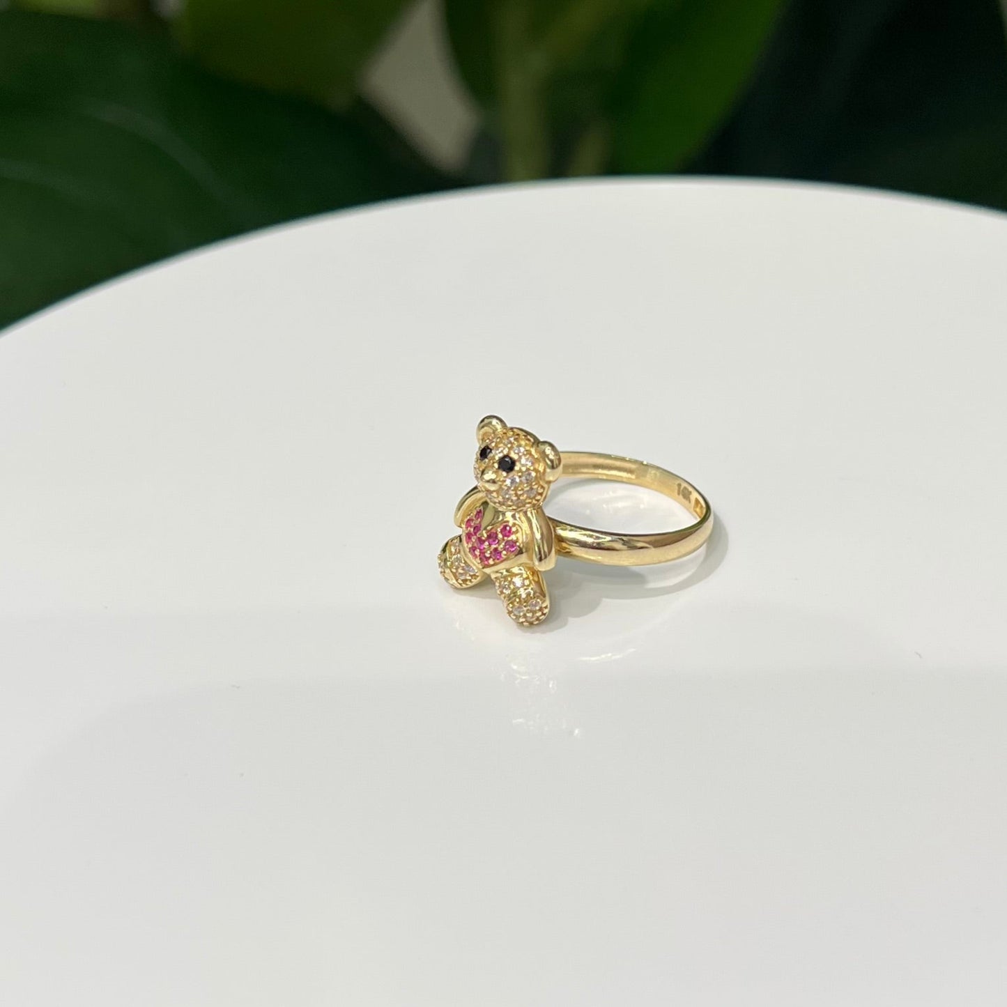 1245-NEW 14K Full Cz Pink Teddy Bear W.G