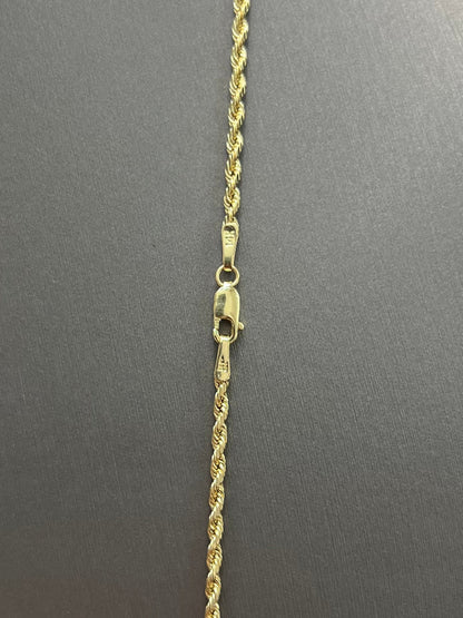 1191- NEW 14k Hollow Yellow Gold Rope Chain 20” (2mm) & Dominican Rep Pendant Set W.G