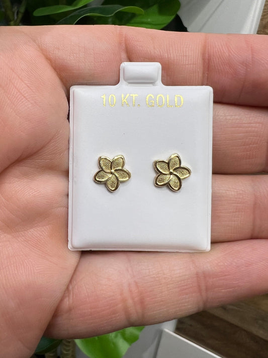 1669- NEW 10K Gold Flower Stud Earrings (10mm) W.G