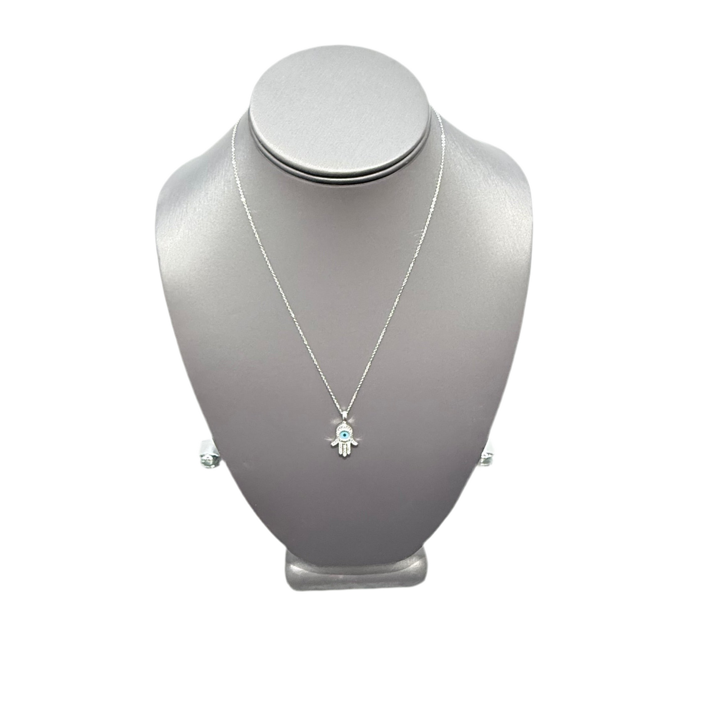 C30-14k White Gold Chain &  Hanssa Hand with evil eye Pendant SET (W.G)