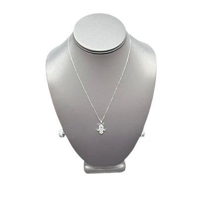 C30-14k White Gold Chain &  Hanssa Hand with evil eye Pendant SET (W.G)