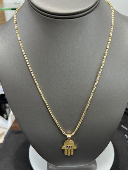 C13- NEW Ice Chain 22” (2.5mm) and Hamsa Hand Pendant Set W.G.