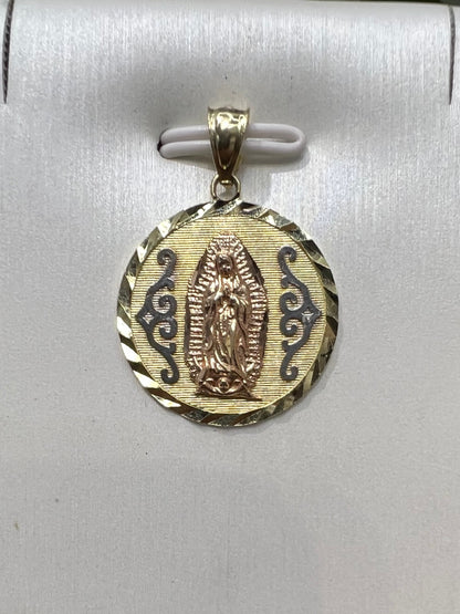 1644- NEW 10K Tri Color Virgin Mary Nuestra Senora de Guadalupe Pendant W.G