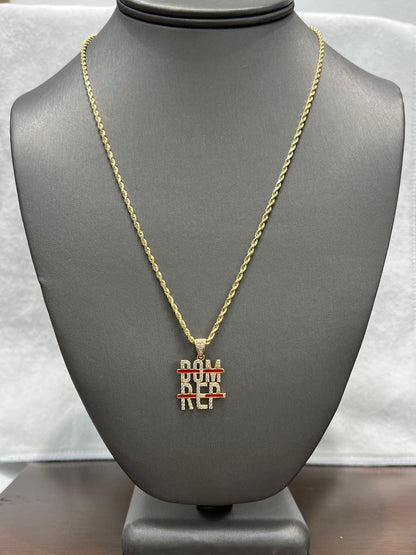 1191- NEW 14k Hollow Yellow Gold Rope Chain 20” (2mm) & Dominican Rep Pendant Set W.G