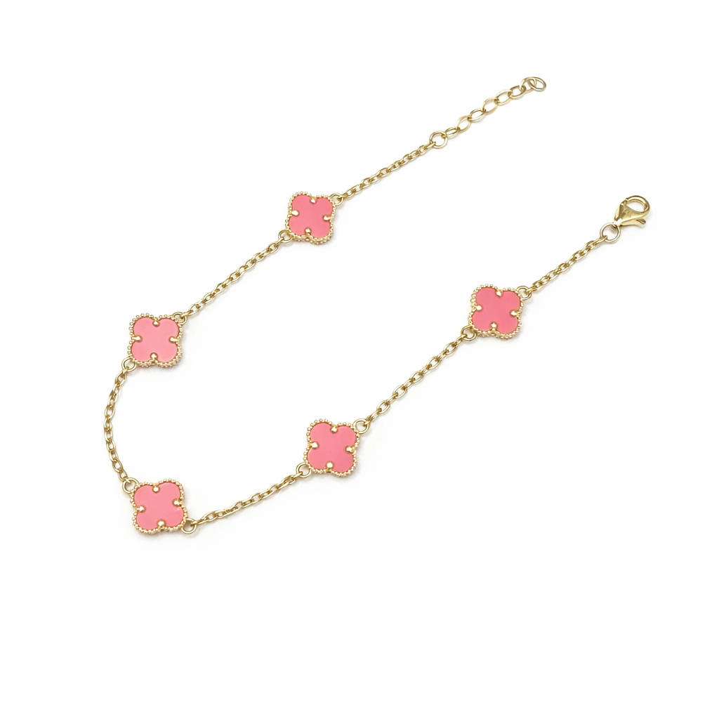 1603- NEW 14K Pink Trebol Bracelet 7.5”+1” ext (8mm) W.G