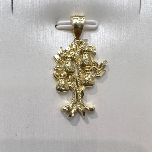 1643- NEW 10K Gold Money Tree Pendant W.G