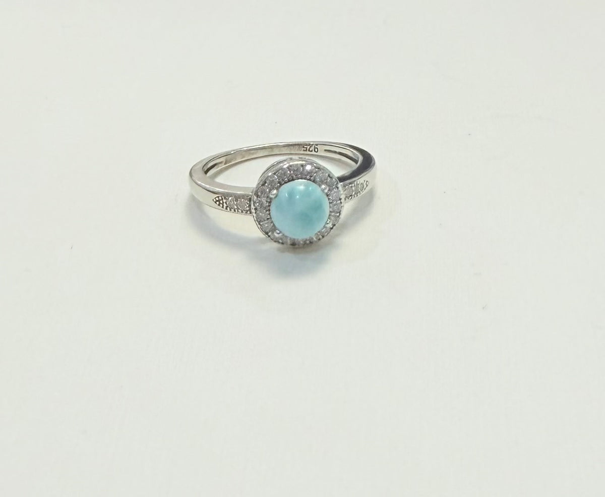 S891- NEW .925 Round Larimar Stone Ring (W.G)