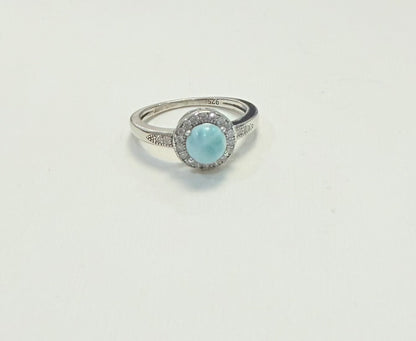 S891- NEW .925 Round Larimar Stone Ring (W.G)