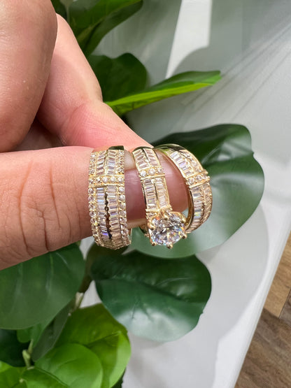 1226- NEW 14K Trio Baguette Cut Wedding Ring Set W.G