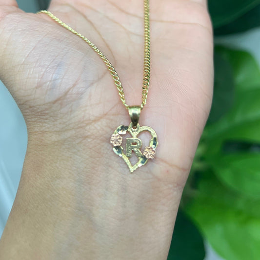 00177- NEW 14K Letter “R” Heart Shape Pendant (W.G)