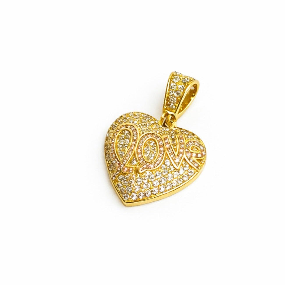 1505 NEW 14K Heart Iced Out Full Cz Love Pendant W.G